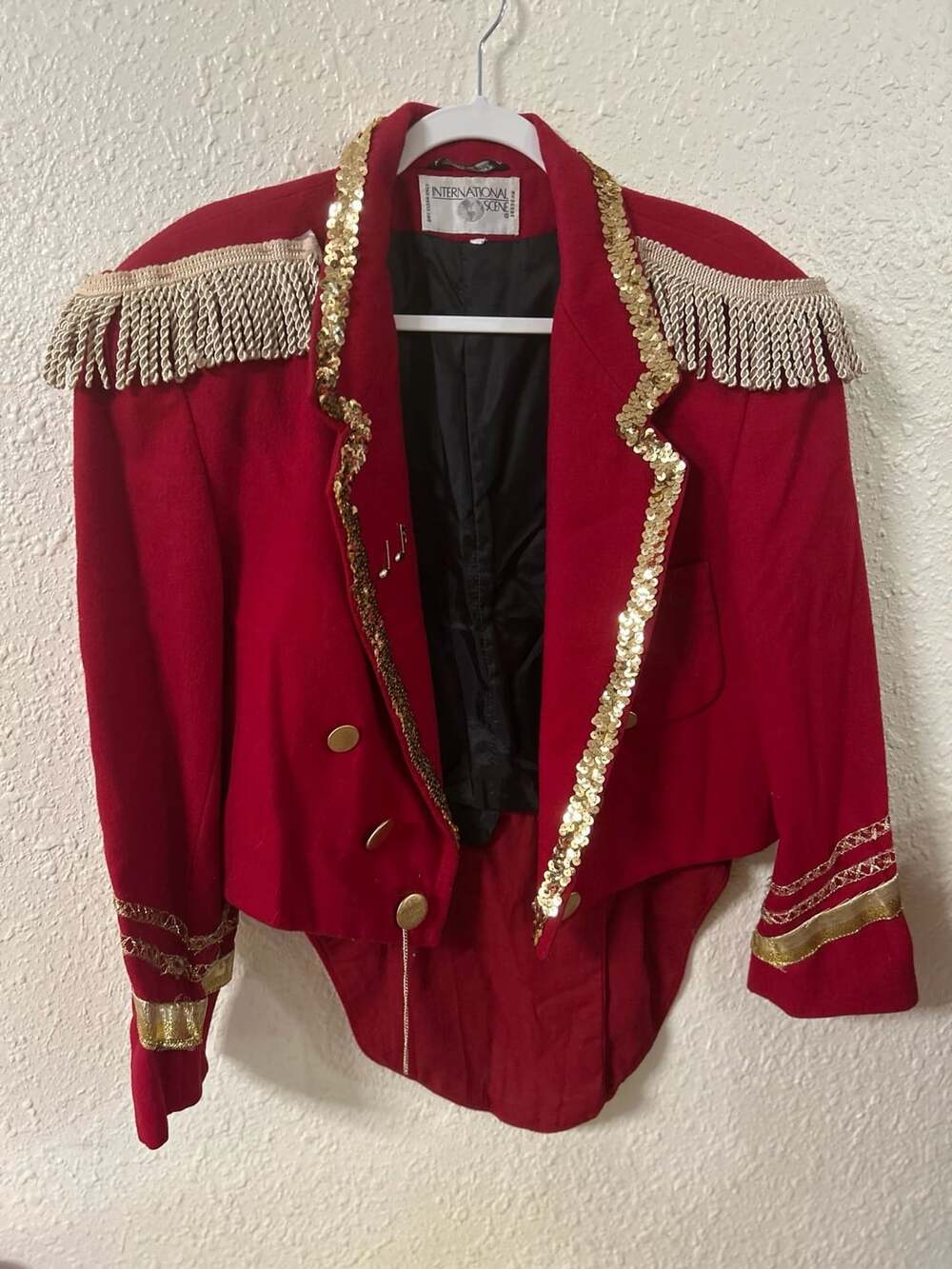 International Scene Vintage Ringmaster Tailcoat Jacket Red Sequin Fringe